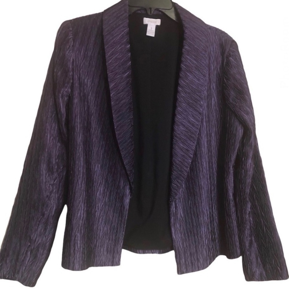Chico’s Eggplant Purple Crinkle Fabric Blazer Jacket size 1 (8)